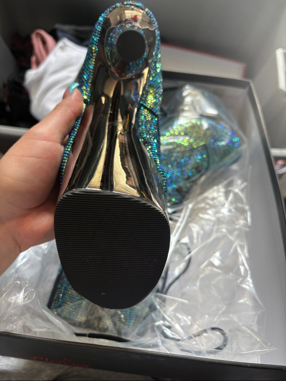 Pleaser Iridescent Green Lace-Up Platform Ankle Boots - Picture 2 of 2